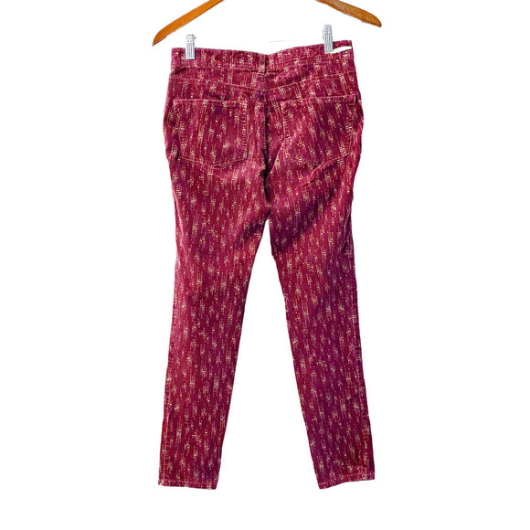 Anthro pilcro Corduroy Dark Red Cream Aztec Boho Skinny Pants Size 27 - Picture 6 of 11
